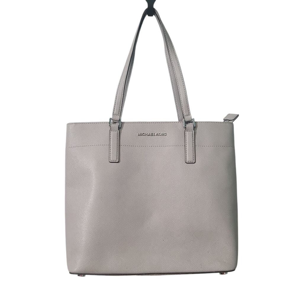 Michael Kors Morgan Large Saffiano Leather Tote Pearl Gray